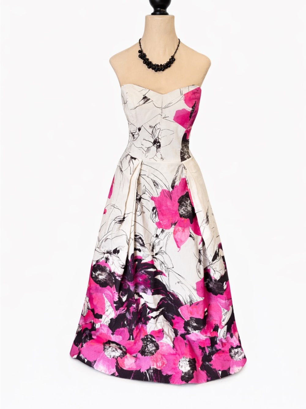 Milly Strapless Floral Ball Gown in Pink and White